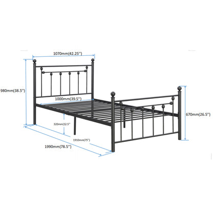 Twin  Size Metal Bed Frame with Headboard and Footboard (black )