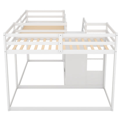 Twin over Twin L-Shaped Bunk Bed with Built-in Middle Staircase,White