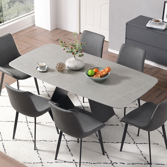 71”Modern Dining Table Gray Sintered Stone Tabletop with Carbon Steel Base