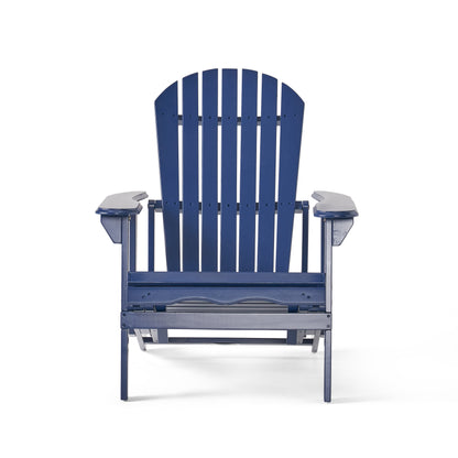 Katherine Outdoor Acacia Adirondack Blue Lounge Chair with Pull Out Footstool