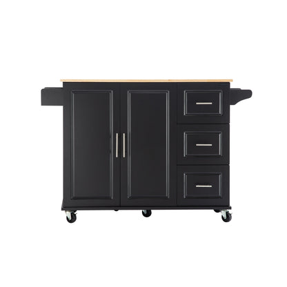 Kitchen Island & Kitchen Cart, \\nMobile Kitchen Island with Extensible Rubber Wood Table Top,\\nadjustable Shelf Inside Cabinet,\\n3 Big Drawers, with Spice Rack, Towel Rack, \\nBlack-Beech .