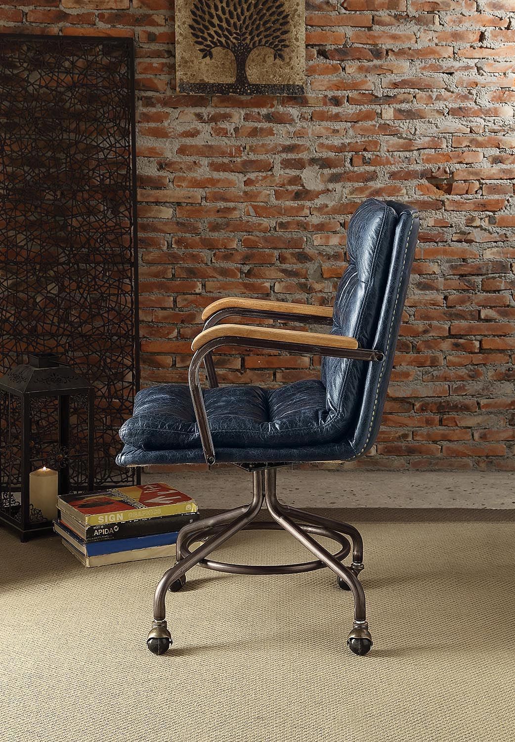 ACME Harith Office Chair in Vintage Blue Top Grain Leather 92417