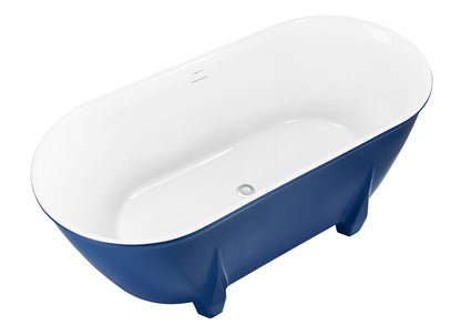 59" 100% Acrylic Freestanding Bathtub，Contemporary Soaking Tub，white inside and blue outside，Four corner bathtub