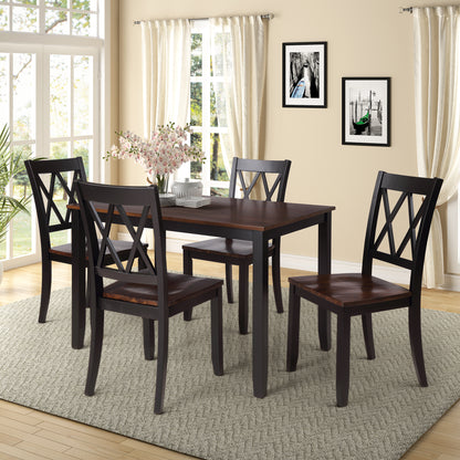 TOPMAX 5-Piece Dining Table Set Home Kitchen Table and Chairs Wood Dining Set (Black+Cherry)