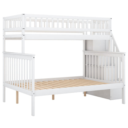 Twin over Full Stairway Bunk Bed with storage, White