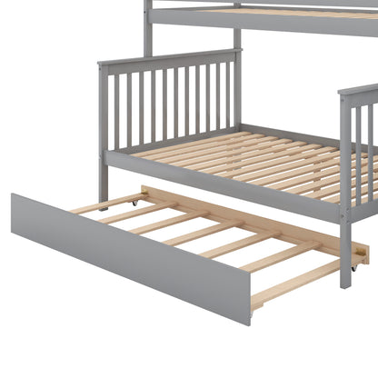 Twin over Full Bunk Bed with Trundle and Staircase,Gray