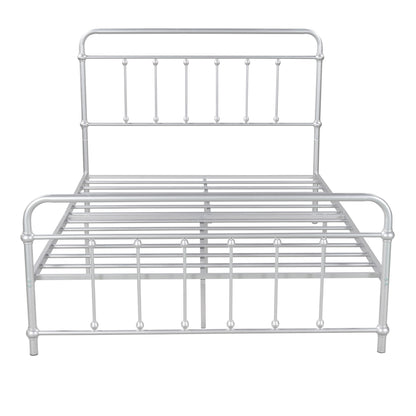 Full Size Metal Platform Bed with Headboard and Footboard, Iron Bed Frame for Bedroom, No Box Spring Needed ，Silver