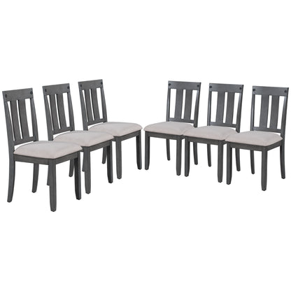 TREXM Rustic Farmhouse 6-Piece Wooden Rustic Style Dining Set, Including Table, 4 Chairs & Bench (Gray)