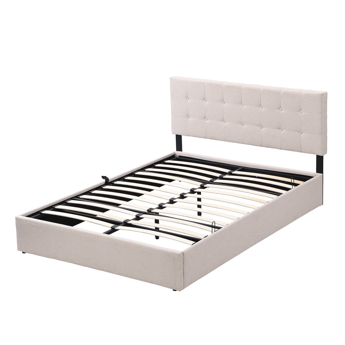 Queen Size Upholstered Platform Bed with Underneath Storage Space,Beige