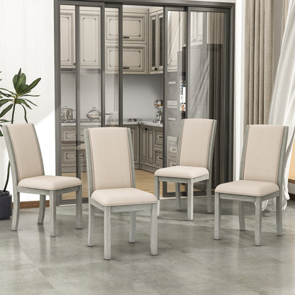 TOPMAX Farmhouse 4-Piece Wood Full Back Dining Chairs Set with Upholstered Cushions for Small Places, Gray+Cushion Beige