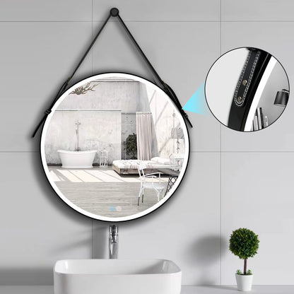 Bathroom LED Mirror 32 Inch Round Bathroom Mirror with Lights Smart 3 Lights Dimmable Illuminated Bathroom Mirror Wall Mounted Large LED Mirror Anti-Fog Lighted Vanity Mirror