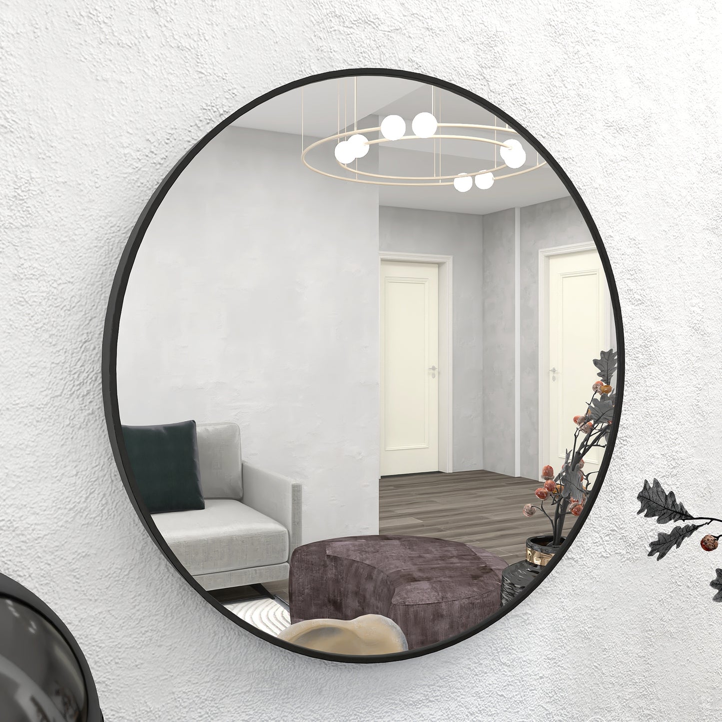 24" Wall Circle Mirror Large Round Black Farmhouse Circular Mirror for Wall Decor Big Bathroom Make Up Vanity Mirror Entryway Mirror