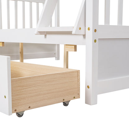 Twin-Over-Full Bunk Bed with Ladders and Two Storage Drawers (White) ( old sku:LT000165AAK）