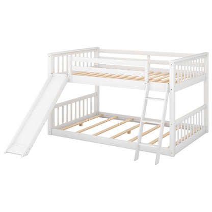 Full over Full Bunk Bed with Convertible Slide and Ladder, White