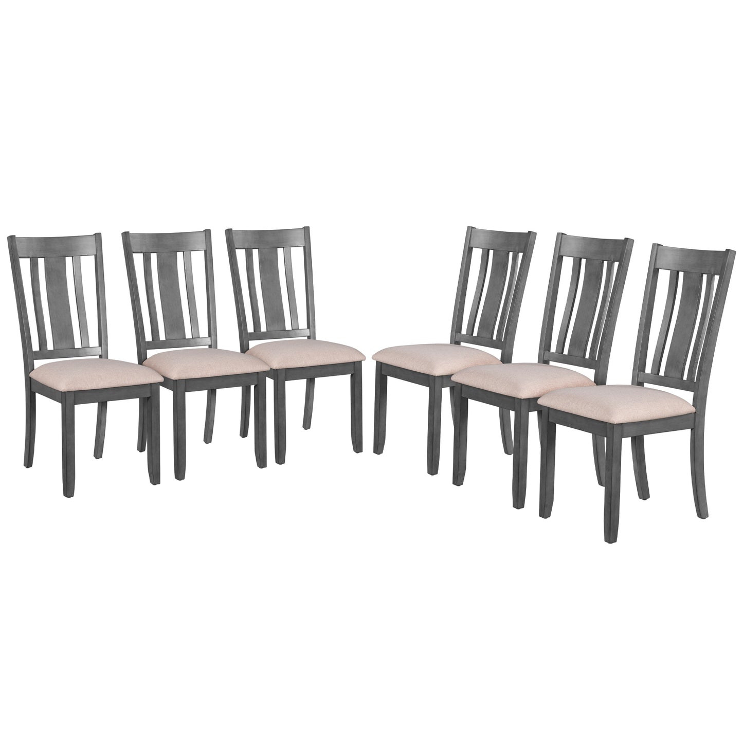 TREXM 7-Piece Dining Room Set - 72" Industrial Style Rectangular Table with Chain Bracket and 6 Dining Chairs (Gray)