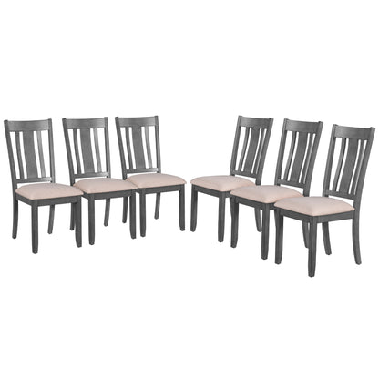 TREXM 7-Piece Dining Room Set - 72" Industrial Style Rectangular Table with Chain Bracket and 6 Dining Chairs (Gray)