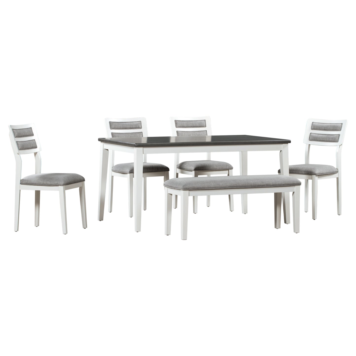 TREXM Classic and Traditional Style 6 - Piece Dining Set, Includes Dining Table, 4 Upholstered Chairs & Bench (White+Gray)