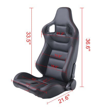 RACING SEAT  ALL BLACK SIMULATOR LEATHER WITH DOUBLE SLIDER 2PCS