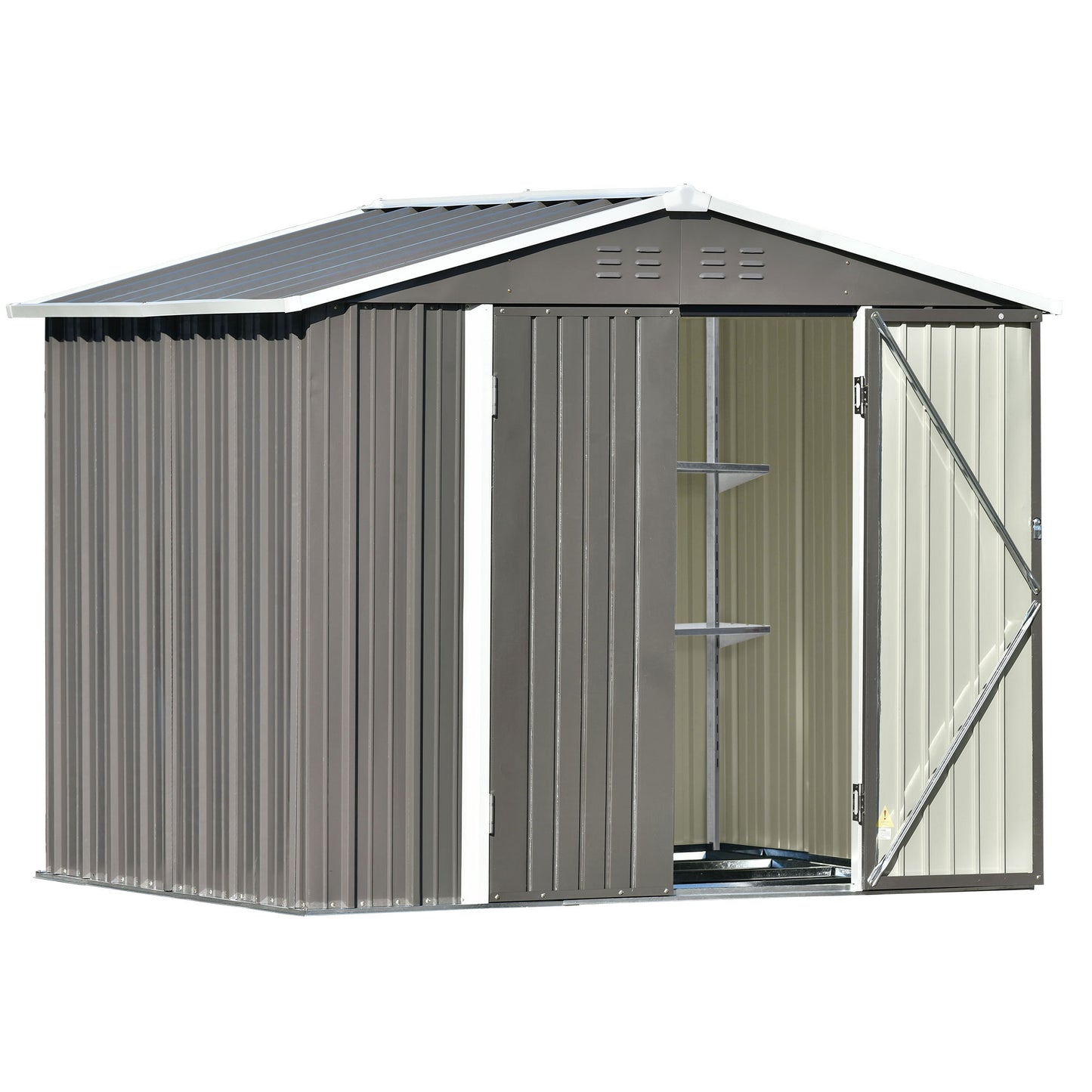 TOPMAX Patio 8ft x6ft Bike Shed Garden Shed, Metal Storage Shed with Adjustable Shelf and Lockable Doors, Tool Cabinet with Vents and Foundation Frame for Backyard, Lawn, Garden, Gray