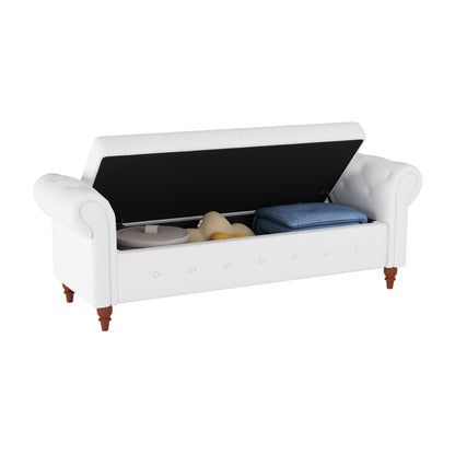 63" Bed Bench Cream White Fabric