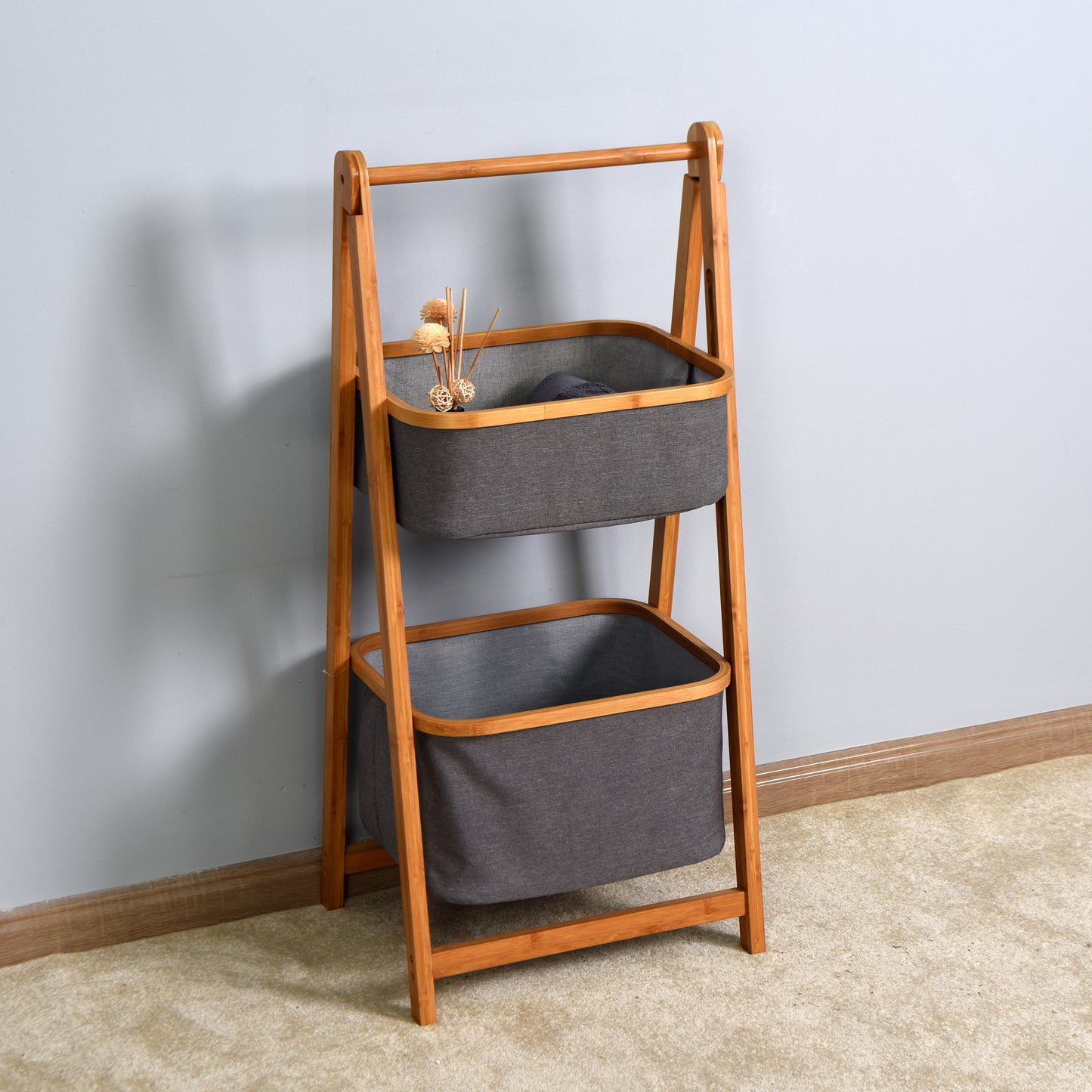 Living Room 2-Tier Storage Rack Bedroom Bamboo Rack 17.32 x 13 x 38.9 inch