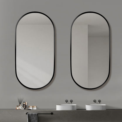 Wall Mounted Mirror, 36’’x18’’ Oval Bathroom Mirror, Black Vanity Wall Mirror w/ Stainless Steel Metal Frame & Pre-Set Hooks for Vertical & Horizontal Hang, Ideal for Bedroom, Bathroom