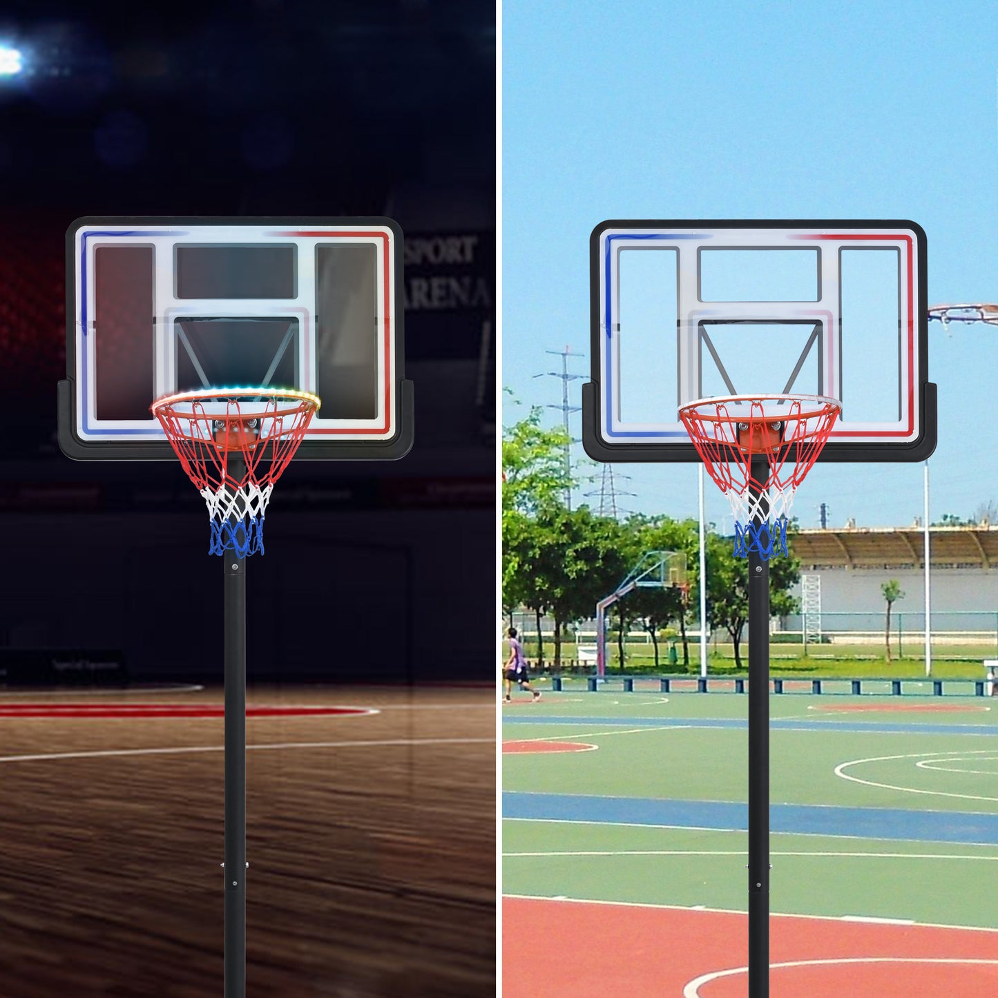 Portable Basketball Hoop Basketball System 4.76-10ft Height Adjustment for Youth Adults LED Basketball Hoop Lights, Colorful lights, Waterproof，Super Bright to Play at Night Outdoors,Good Gift for Kid