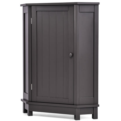 Bathroom Cabinet Triangle Corner Storage Cabinet with Adjustable Shelf Modern Style MDF Board, Black Brown
