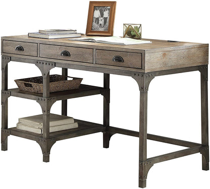 ACME Gorden Desk in Weathered Oak & Antique Silver 92325