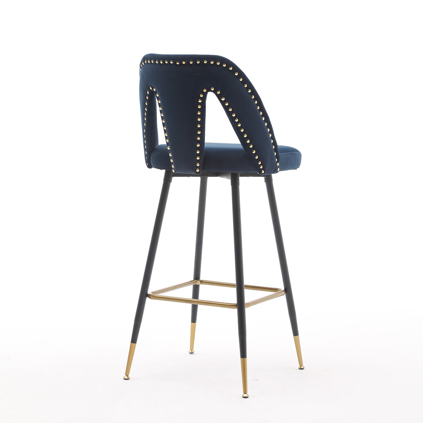 A&A Furniture,Akoya Collection Modern | Contemporary Velvet Upholstered Connor 28" Bar Stool & Counter Stools with Nailheads and Gold Tipped Black Metal Legs,Set of 2 (Blue)