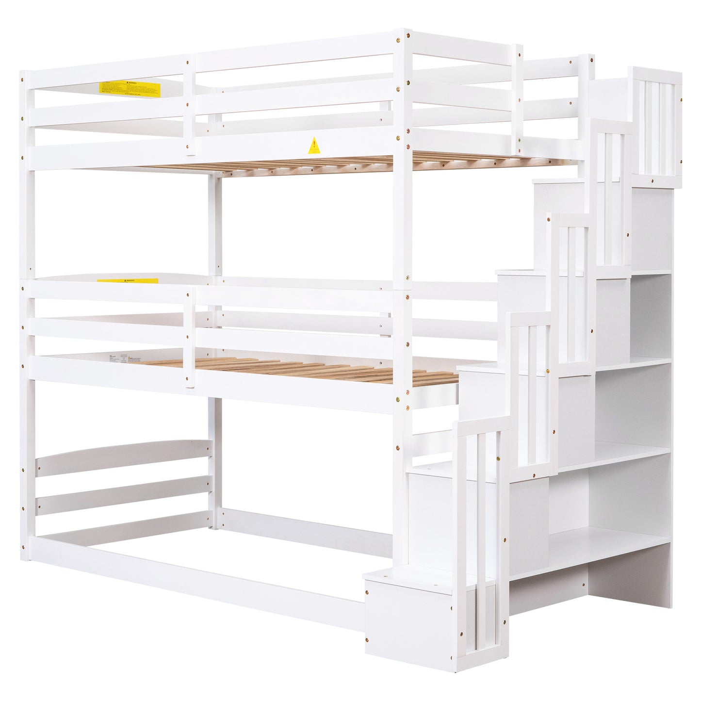 Twin Size Triple Bunk Bed with Storage Staircase,Separate Design,White