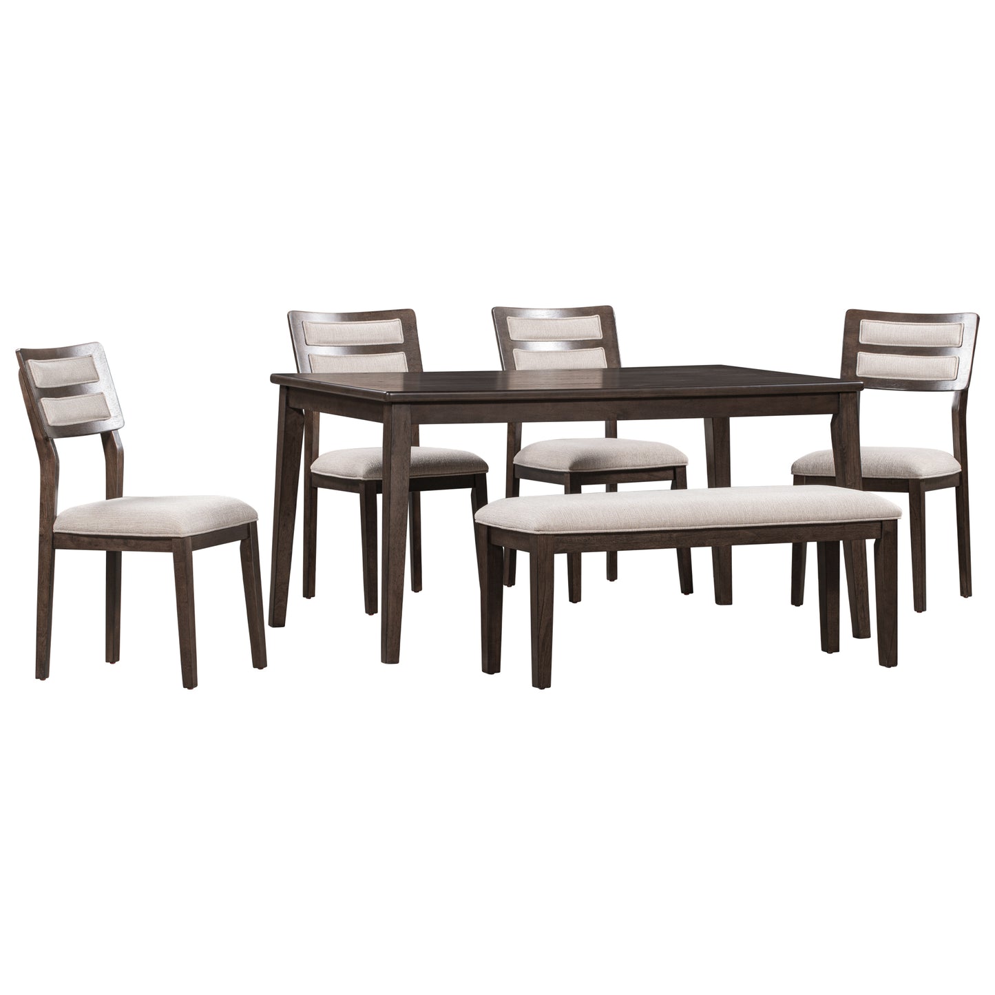 TREXM Classic and Traditional Style 6 - Piece Dining Set, Includes Dining Table, 4 Upholstered Chairs & Bench (Espresso)