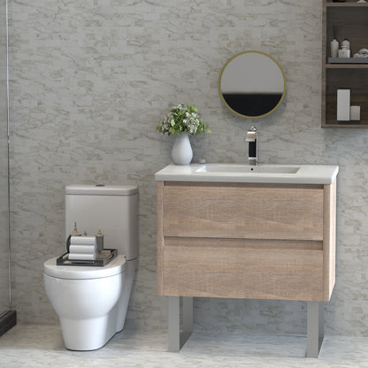 32" Bathroom Vanity with Sink,  Floating Bathroom Vanity, Single Sink Bathroom Vanities Set, Wall-Mounted Bathroom Vanity and Sink,  Imitative Oak& silvery Leg