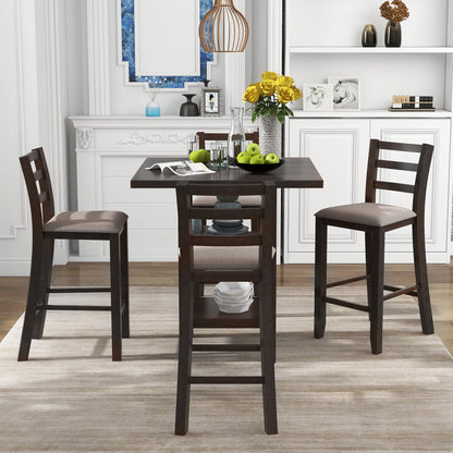 TREXM 5-Piece Wooden Counter Height Dining Set with Padded Chairs and Storage Shelving (Espresso)