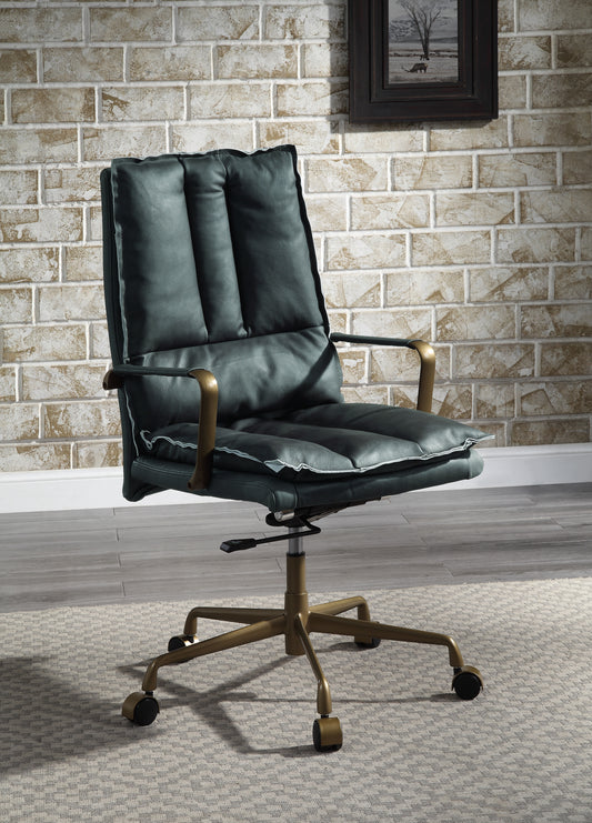 ACME Tinzud Office Chair in Dark Green Top Grain Leather 93166