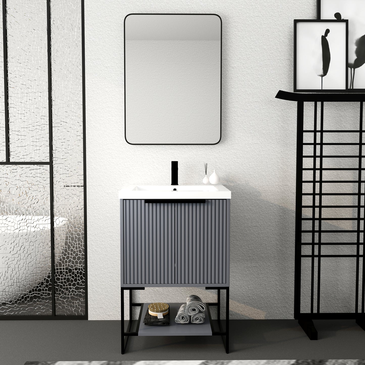 Rock Grey 24 Inch Freestanding Bathroom Vanity With Resin Basin,24x18