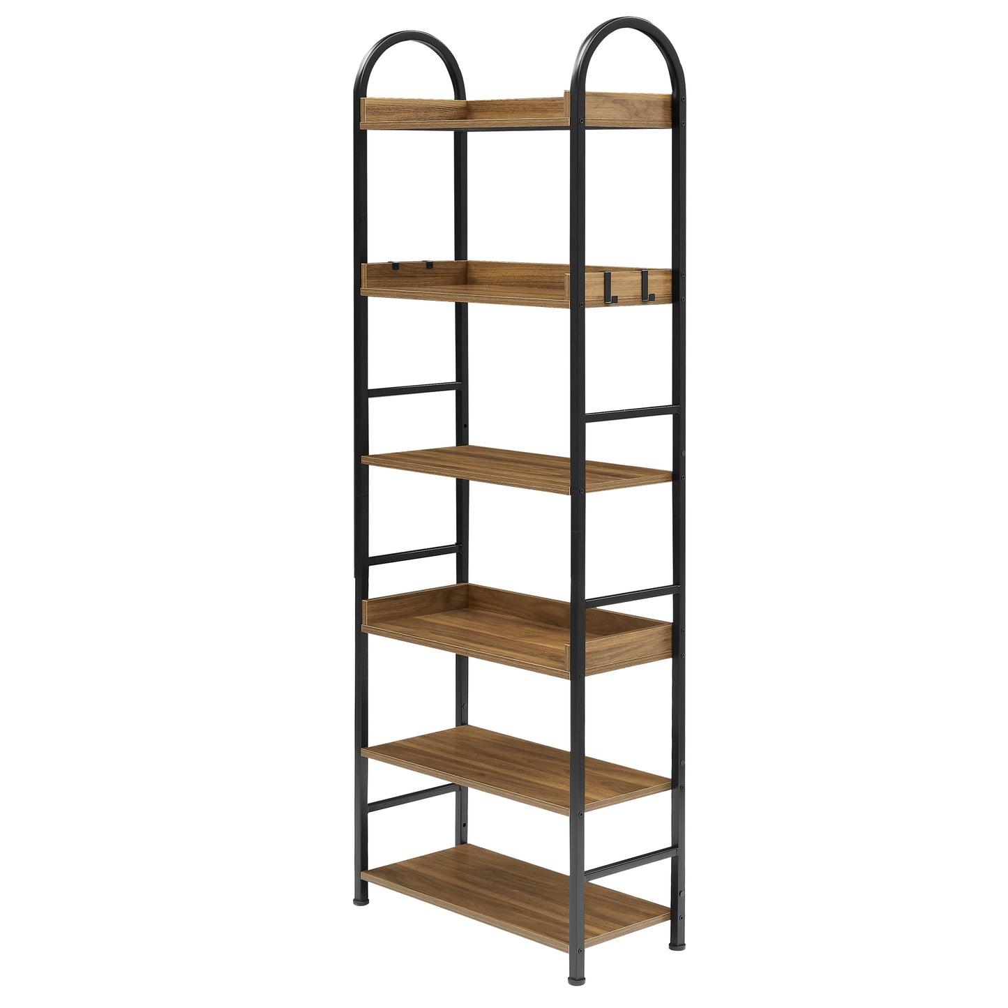 70.8 Inch Tall Bookshelf, 6-tier Shelves with Round Top Frame, MDF Boards, Adjustable Foot Pads, Brown