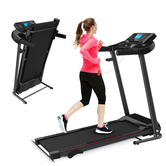 Folding Treadmill with Manual Incline, Fitness Workout Exercise Machine w/Wireless Bluetooth Speakers, LCD Screen, Shock-Absorbent Running Deck, Device Holder - Black