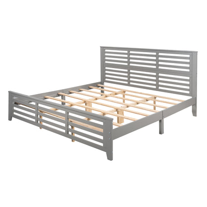 Platform bed with horizontal strip hollow shape, King size, gray （New）