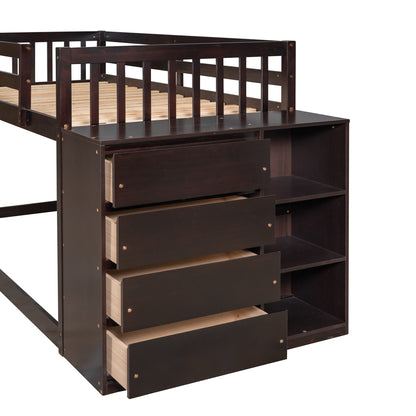 Twin over Twin Bunk Bed with 4 Drawers and 3 Shelves-Espresso（OLD SKU: LP000067AAP）