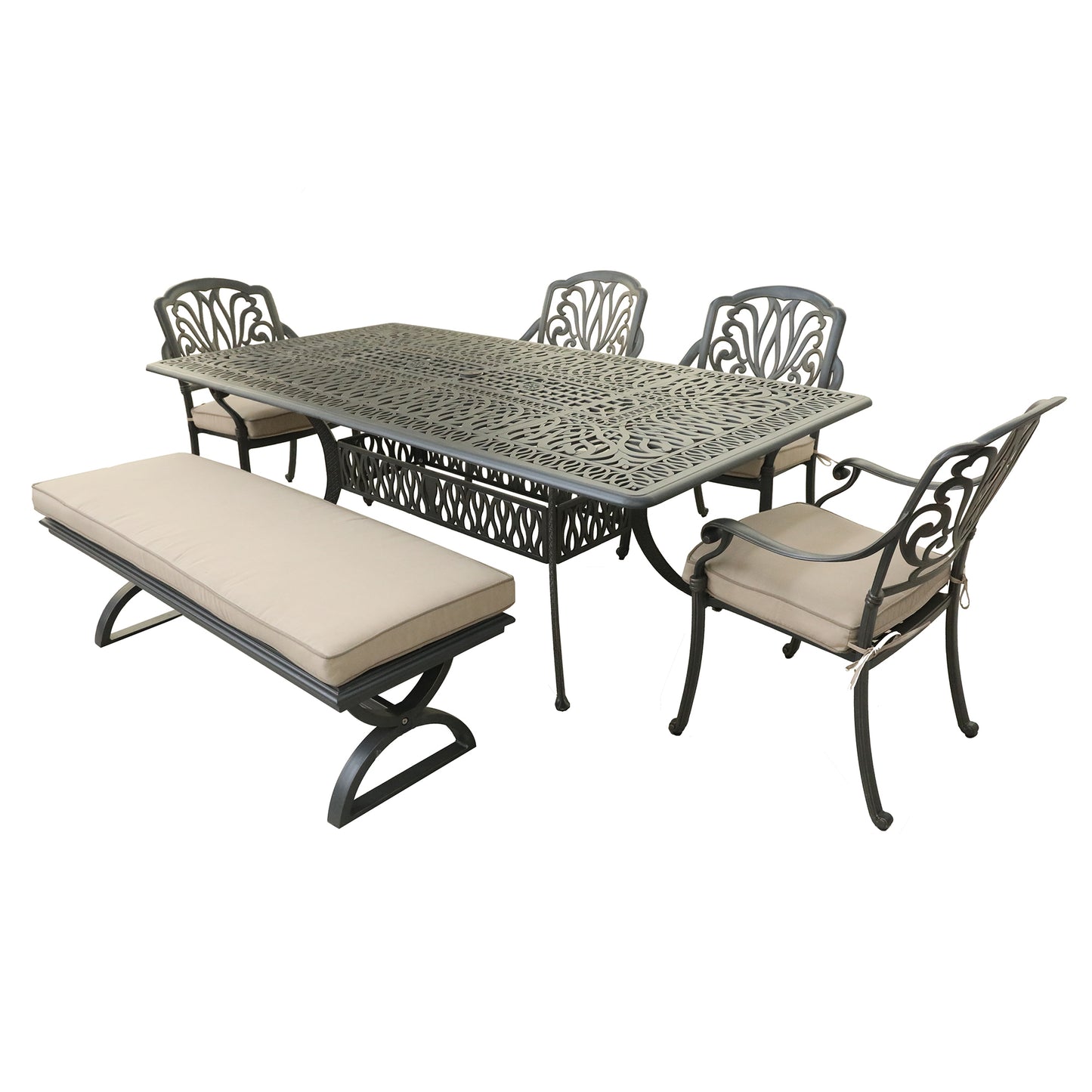 Rectangular 6 - Person 84" Long Powder Coated Aluminum Dining Set