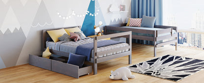 Full over Full Wood Bunk Bed with 2 Drawers, Gray