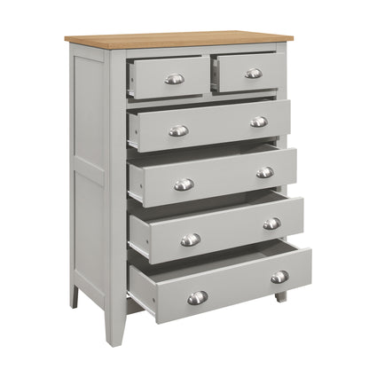 Country Gray Solid 6 Drawers Chest with Oak Top