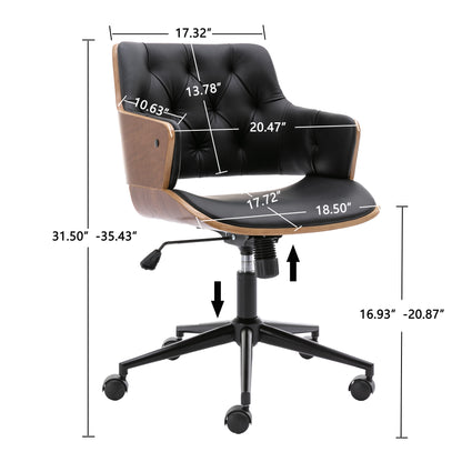 HengMing Bentwood Adjustable Office Chair , black PU Leather Upholstery and black foot