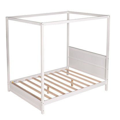 Full Size Canopy Platform Bed with Headboard and Support Legs,White