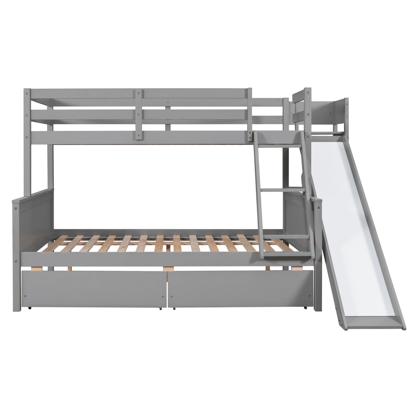 Twin over Full Bunk Bed with 2 Drawers,Slide,Shelves Gray