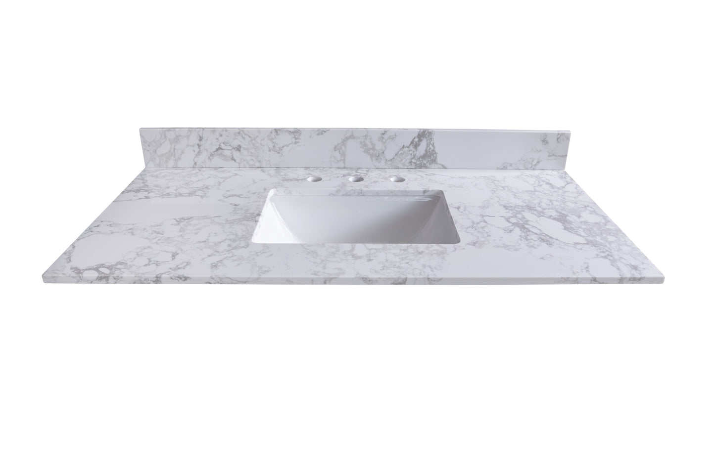 Montary 49‘’x22" bathroom stone vanity top  engineered stone carrara white marble color with rectangle undermount ceramic sink and 3 faucet hole with back splash .