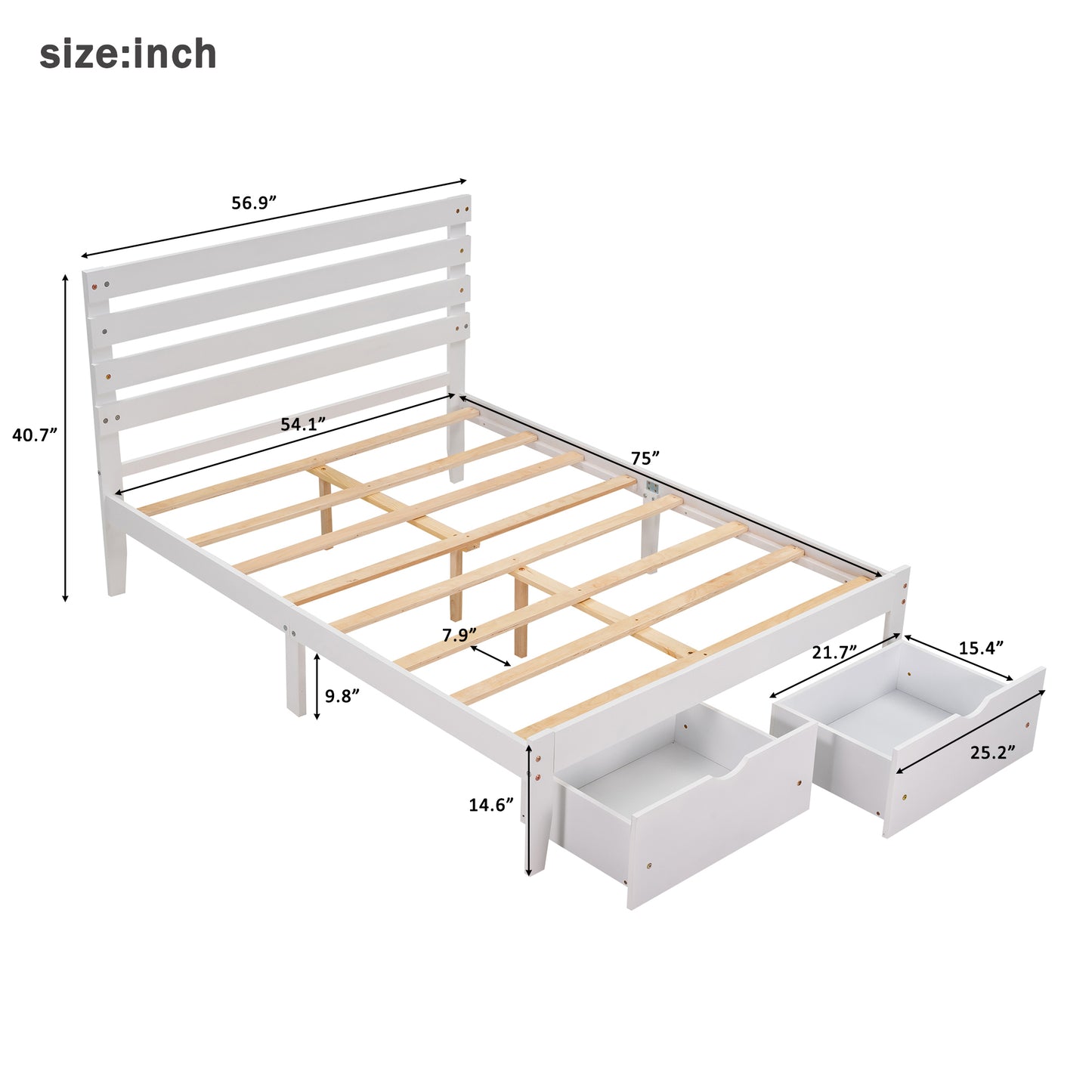 Full Size Platform Bed with Drawers, White(New SKU:WF288468AAK)