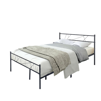 LT full size single metal bed frame in black color for adult and children used in bedroom or dormitory with large storage space under the bed