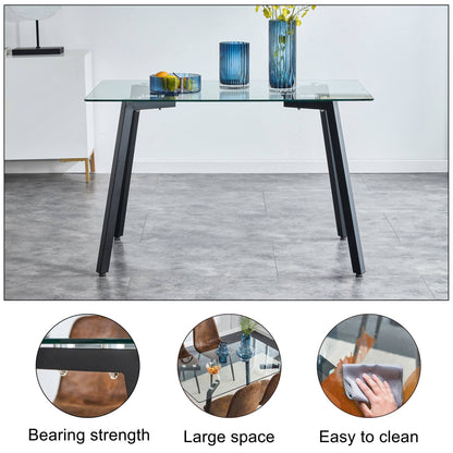 Modern Minimalist Rectangular Glass Dining Table for 4-6 with 0.31" Tempered Glass Tabletop and Black Coating Metal Legs, Writing Table Desk, for Kitchen Dining Living Room, 47" W x 30"D x 30" H